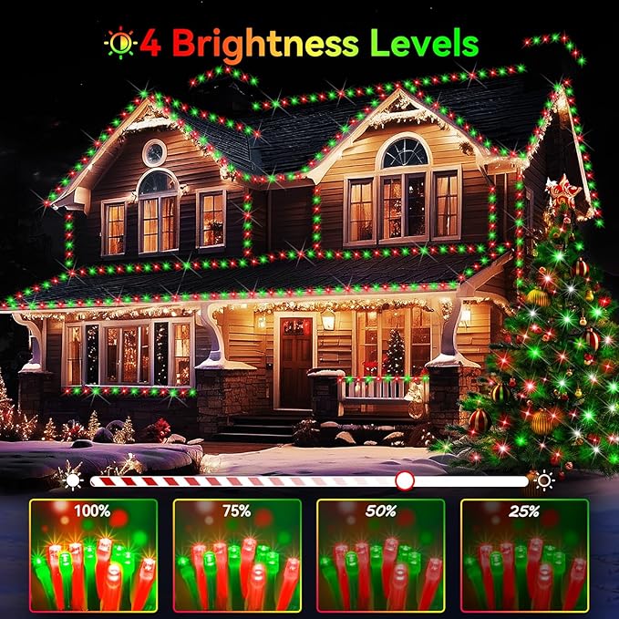 Hezbjiti 1000 LED 403 FT Christmas String Lights Outdoor, 8 Lighting Modes IP44 Waterproof Fairy Lights with Timer and Dimmable Function for Home Party Tree Decorations (Red+Green, Clear Wire)