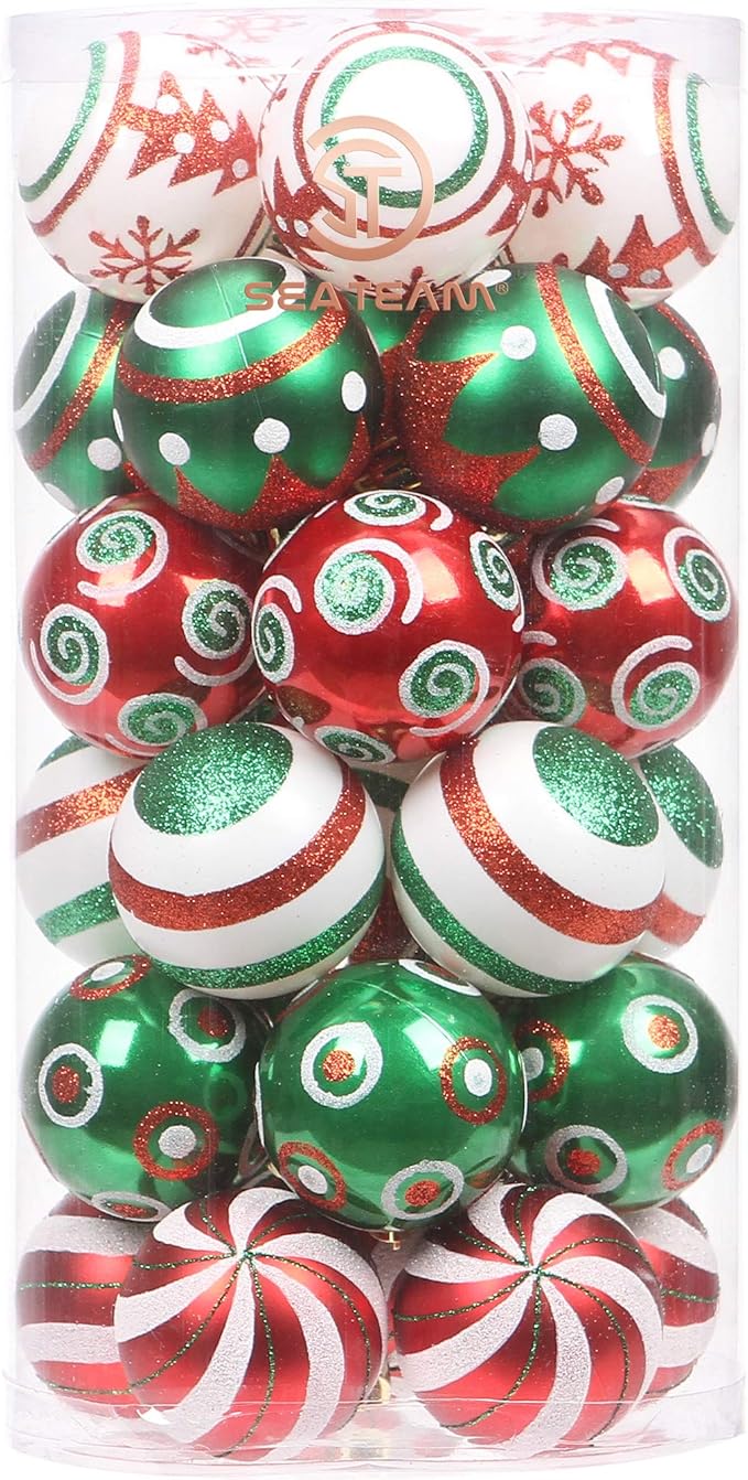Sea Team 60mm/2.36" Set of Colorful Painted Sparkling Ornaments and Hanging Baubles for Christmas Tree - 30 Pieces