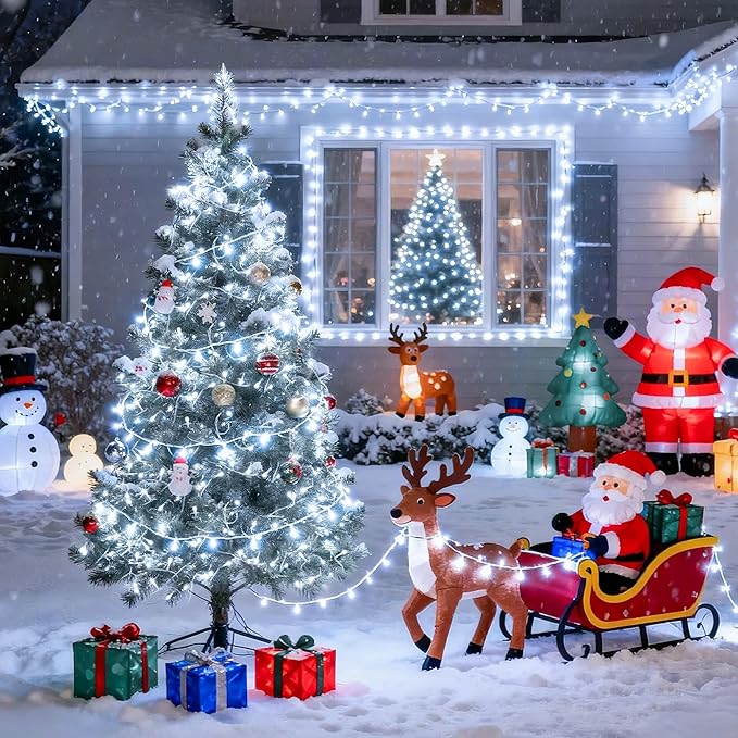 JMEXSUSS 250 LED White Christmas Lights Indoor Outdoor, 91.5ft Connectable Christmas String Lights 8 Modes, Clear Wire Twinkle String Light Plug in for Bedroom Wedding Garden Party Decoration