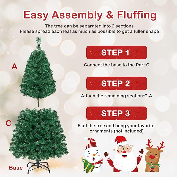 HAPPYGRILL 5 FT Unlit Artificial Christmas Tree, Luxuriant Verdant Realistic Xmas Tree with 350 PVC Branch Tips & Folding Metal Stand, Unlit Pine Tree for Festival Party