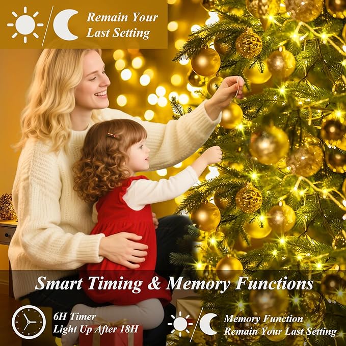 aneeway Christmas Tree Lights 480 LED, Christmas Lights with 8 Light Modes & Memory Function, 9.84FT x 16 String Lights with Timer Function & Remote Control for Christmas Decoration - Warm White