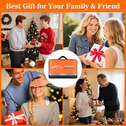 Car Emergency Kit with Jumper Starter and Air Compressor, Roadside Emergency Tool Kit for Truck Venicle Auto, Men Women Winter Travel Road Side Safety Essential Survival Bag with First Aid Kit