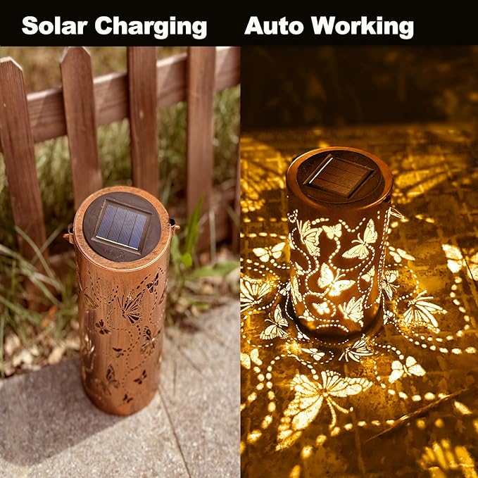 Birthday Gifts for Women Mom,Solar Lantern Outdoor Waterproof,Butterfly Garden Decor,Metal Hanging Decorative Lights for Outside,Yard,Patio,Porch,Christmas,Thanksgiving