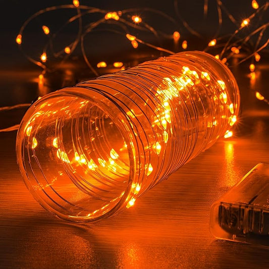 1 Pack 16.4ft Battery Operated String Lights with Timer, Orange with Synchronized Twinkle Mode, Fairy Lights Battery Powered, 50 LEDs, Idea for Christmas Bedroom Party Wedding