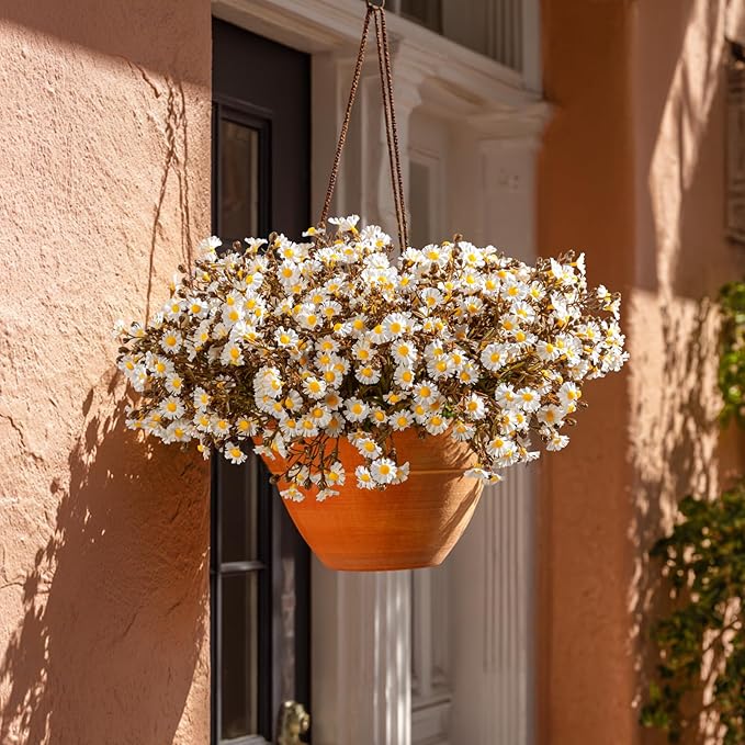 Artificial Daisy Flowers for Outdoor 16 Bundles Faux Daisy Flower UV Resistant No Fade Floral for Home Indoor Outside Garden Porch Window Box Balcony Yard Porch Decor (White)