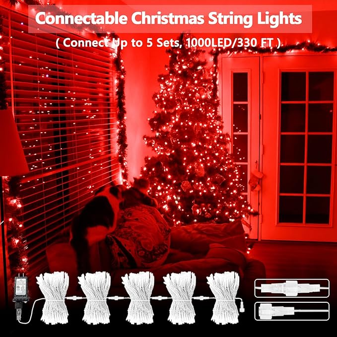 Connectable 200 LED String Lights Indoor Outdoor, 66FT Red Christmas Lights Waterproof, 13 Modes with Timer, Twinkle Fairy Lights Plug in Clear Wire for Christmas Tree, Bedroom, Halloween Decor