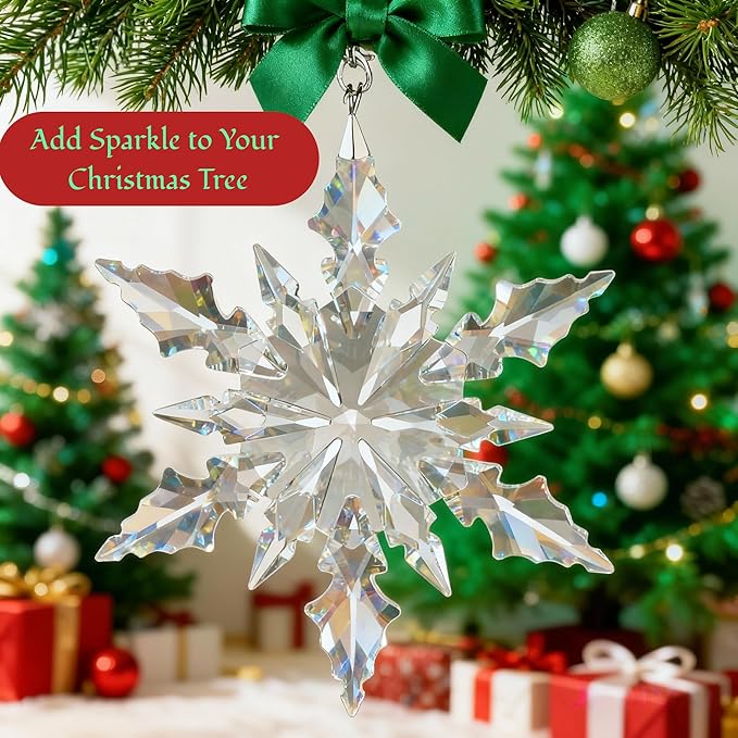 Luxury Crystal Christmas Snowflake Ornaments Christmas Tree Hanging Decorations Gifts for Women Girls Family Friends (Clear)