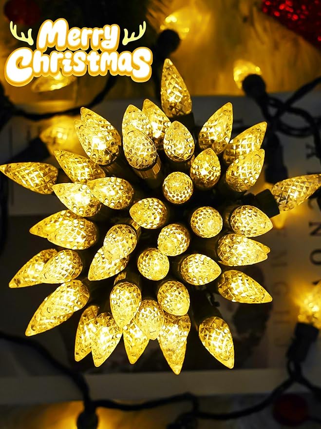 2 Pack C6 Christmas Lights Outdoor Indoor, Total 200 LED 66 FT Connectable Christmas String Lights with Timer & 13 Modes, Waterproof Twinkle Light for Xmas Tree Party Wedding Decorations (Warm White)