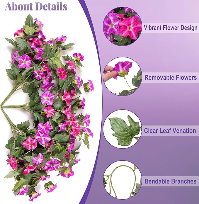 Artificial Hanging Fake Flowers with Basket Plants for Outdoor Decoration, Faux Silk Flower UV Resistant Morning Glory for Home Porch Patio Garden Balcony Yard Look Real (Red Lotus)