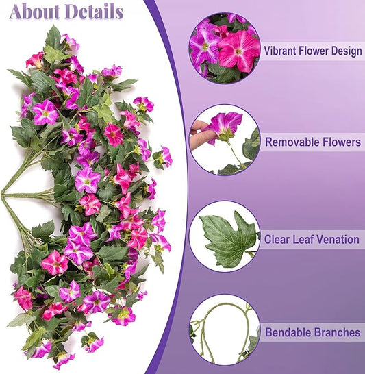 Artificial Hanging Fake Flowers with Basket Plants for Outdoor Decoration, Faux Silk Flower UV Resistant Morning Glory for Home Porch Patio Garden Balcony Yard Look Real (Red Lotus)