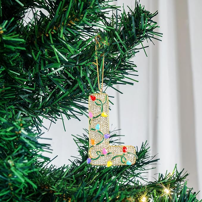 2025 Christmas Initial Ornaments,Letter L Ornaments for Xmas Tree,Hanging Christmas Ornament Gift for Mother Friends Sister Wife Grandma Women Men