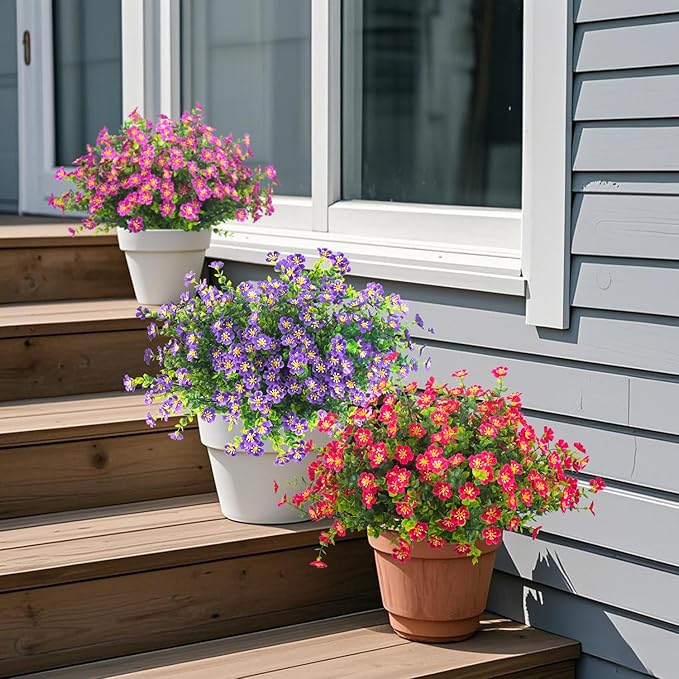 Outdoor Artificial Flowers UV Resistant & Fade Proof, 12 Pack Realistic Fake Flowers for Garden, Patio, Lawn Decor - Weatherproof Plastic Plants (Purple)