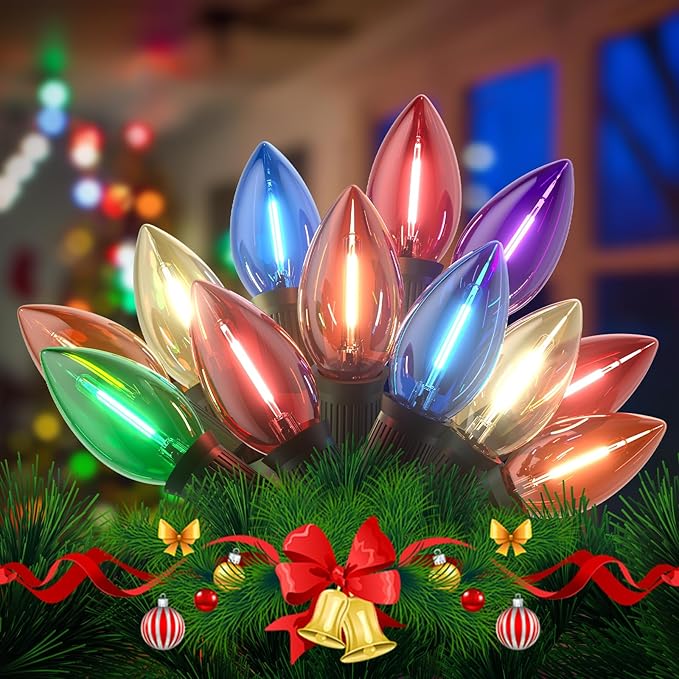 50Ft Christmas Lights Outdoor, C9 Multicolor Christmas Lights with 50 Colored LED Bulbs, Waterproof Connectable for Holiday, Xmas, Roofline, Wedding, Christmas Tree Decor- Green Wire