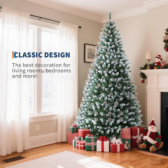 7.5FT Pre-Lit Artificial Christmas Tree with White Lights, PE & PVC Artificial Xmas Tree,Auto-Spread/Close Up Branches, Foldable Stand for Home, Office, Party Decoration for Xmas Holiday