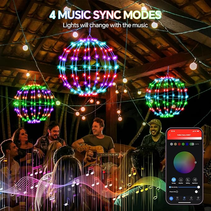 3 Pack Smart LED Christmas Ball Lights, 12 Inch 108 LED Foldable Color Changing Sphere Lights with App & Remote Control, Waterproof Hanging Light Balls Outdoor for Holiday Patio Tree Decor
