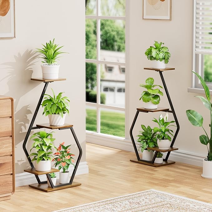 Plant Stand Indoor with Grow Light, 35'' Plant Shelf Corner Plant Stands for Indoor Plant, 2 Pack 4 Tiered Plant Holder for Home Decor, Plant Shelves for Multiple Plants