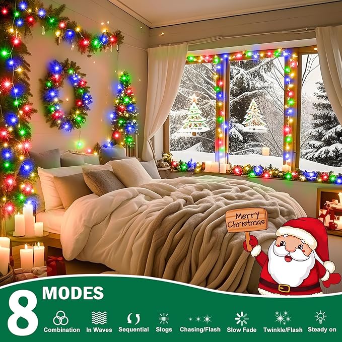 SAUIRS 197FT 500 LED Christmas Lights Outdoor String Lights with 8 Modes Timer Waterproof Fairy Light Plug in for Outside Indoor Party Xmas Palm Tree Yard Wedding Decorations(Multicolor)