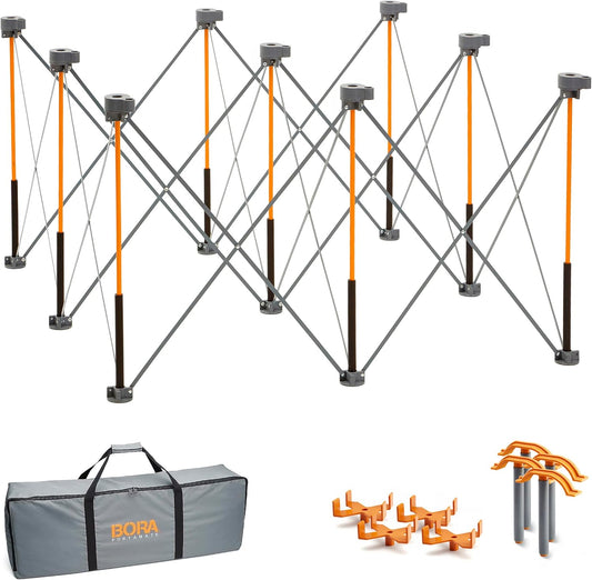 Bora Centipede 30in Folding Work Table Set - No Assembly 9-Strut Collapsible Table 3500lb Weight Limit - 4x4ft Mobile Work Station with Storage Bag, Foldable Work Bench Table - CK9S, Orange/Black