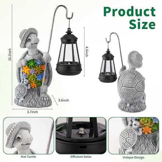 Solar Garden Outdoor Statue Turtle with Hanging LED Lantern —Outside Solar Turtle Decor for Garden,Home,Lawn,Yard, Balcony Ornament- Unique Housewarming Gifts