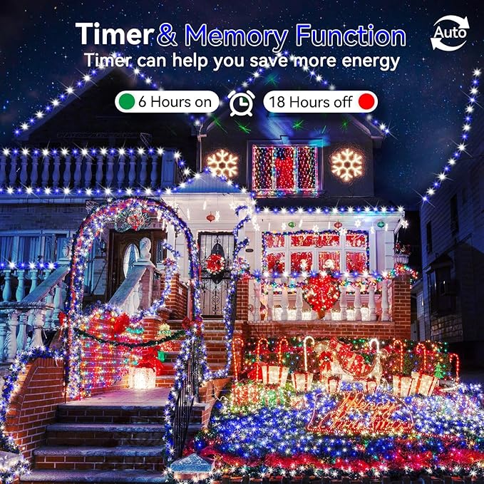 Hezbjiti 2 Pack 1000 LED 403 FT Christmas String Lights Outdoor, 8 Lighting Modes IP44 Waterproof Fairy Lights with Timer and Dimmable Function for Party Tree Decorations (Blue+White, Clear Wire)