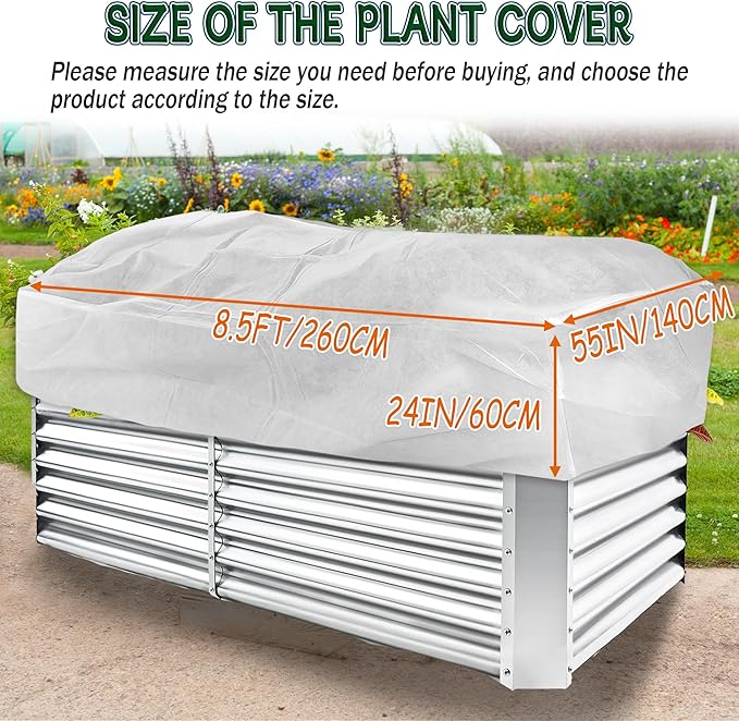 Rectangular Plant Cover Frost Big Size for 8×4×2FT Non Woven Fabric Garden Bed Cover with Zip Drawstring for Winter Cover Protection，Raised Beds Protect Plant Vegetable from Winter Frost