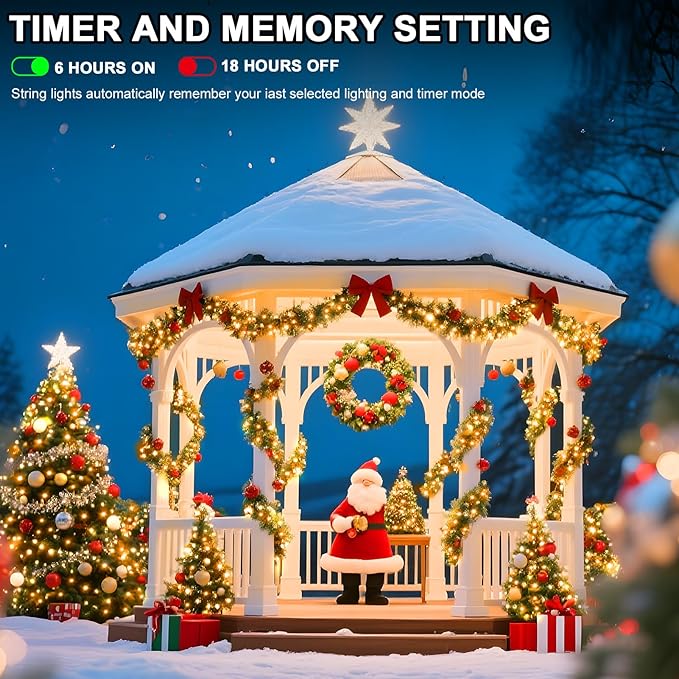 114 FT 350 LED String Lights Outdoor Indoor, Christams String Lights Waterproof 8 Modes & Timer, Fairy Lights Plug in for Bedroom, Weeding, Patio, Party, Holiday,Christmas Decor（Warm White）