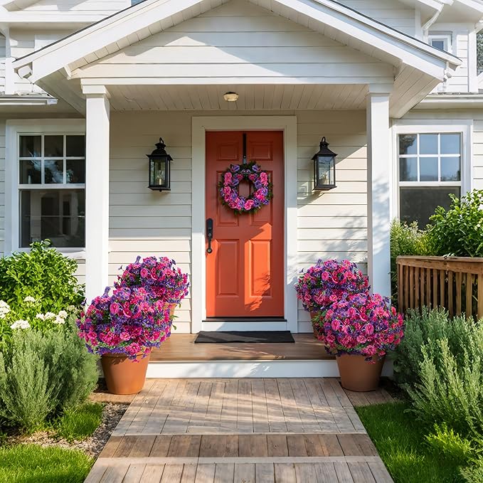 Artificial Flowers for Outdoors Decoration,20 Bundles Fake Morning Glory Petunias for Outside Artificial Faux Plants for Home Porch Patio Balcony Planter Yard Garden Dark Purple Light Purple