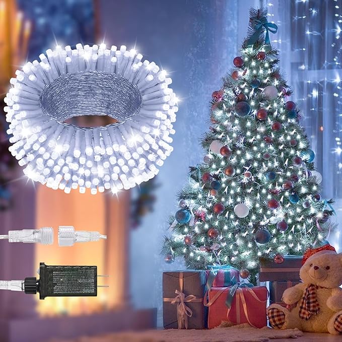 380LED 125FT Christmas Lights, Extra Long Outdoor String Lights Waterproof, Timer & Memory, 8 Modes Dimmable Plug in Fairy for Classroom Decor Outside Tree Wedding Patry Cool White