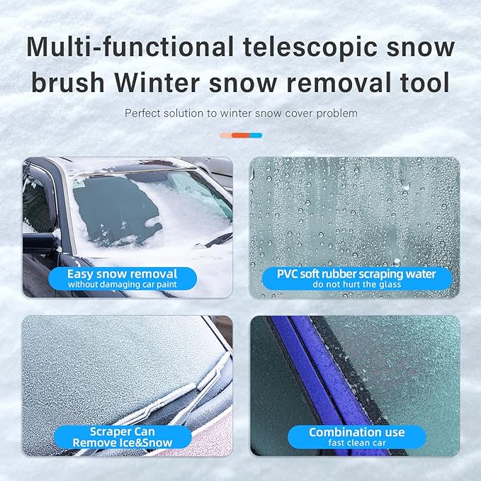 34'' to 41'' Extendable Snow Brush, Ice Scraper for Car Windshield, Emergency Snow Shovel Snow Broom with Foam Grip 180° Pivoting Brush Head, Telescoping Snow Scraper for Car SUV Truck