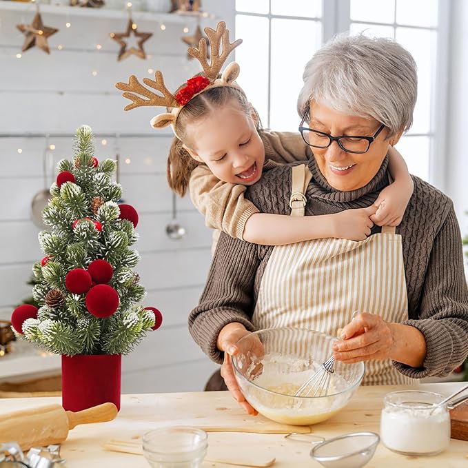 SY Super Bang Small Christmas Tree, 13Inch Artificial Velvet Ball Berry Mini Tabletop Tree Christmas Decorations, for Home Party Thankgivings Xmas Indoor Decor. (Burgundy, 18Inch)