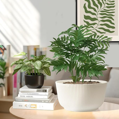 T4U 10 Inch Self Watering Pots for Indoor Plants, 2 Pack Large Plant Pots, Self Watering Planter for Indoor Plants, Durable Plastic Pots (2 Pack,10", White)