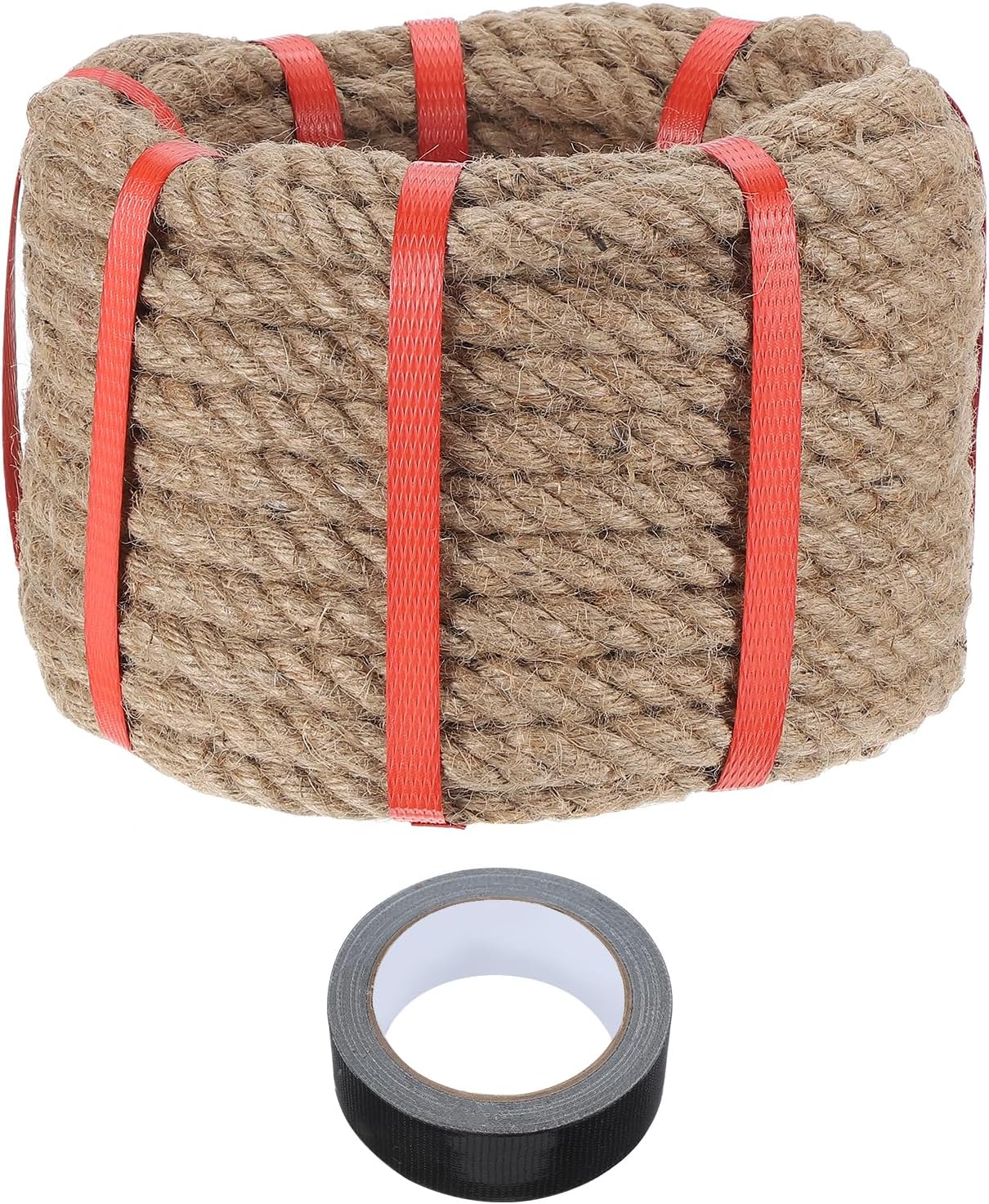 MECCANIXITY Jute Rope 0.6 Inch x 49ft, Thick Twine Rope Ropes Braided Jute Twine Natural Brown Burlap Cord String Heavy Twisted with Tape for Decorative Crafts Railing Swing Tug of War