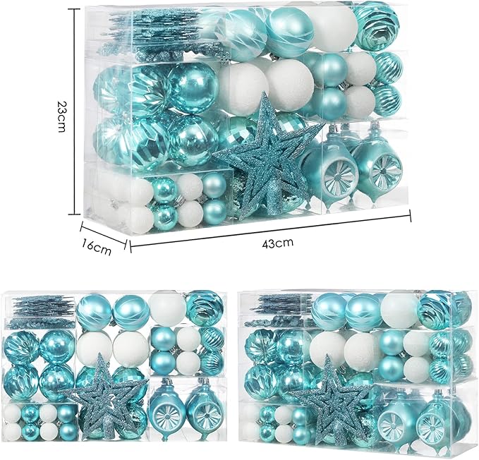 XmasExp 99-Pack Christmas Ball Ornaments Assorted Shatterproof Christmas Tree Decorations with Hand-held Gift Package for Xmas Tree,Home,Party (Light Blue)