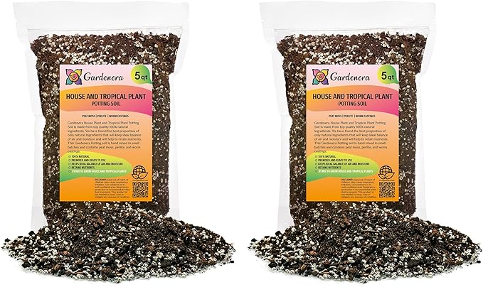 Gardenera House Plant and Tropical Plant Potting Soil - Re-Potting Soil for All Types of Indoor House Plants - 10 Quart