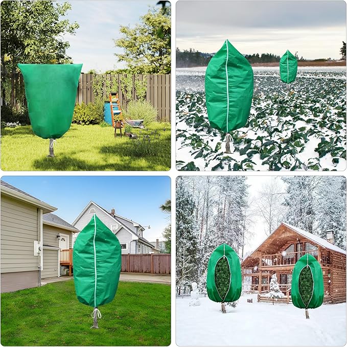 Plant Covers Freeze Protection – 4 Pack 71"x48" Extra Large Frost Blankets for Outdoor Plants, 2.8oz/yd² Heavy-Duty Tree Covers with Zipper & Drawstring – Reusable Winter Plant Freeze Cloth