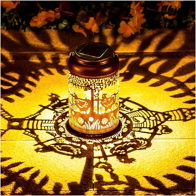 Chicken Solar Lanterns Outdoor Hanging Waterproof Solar Lights Chicken Gifts for Women Men Metal Rooster Decorative LED Lanterns for Outside, Patio, Landscape, Yard Decor, Garden Decorations