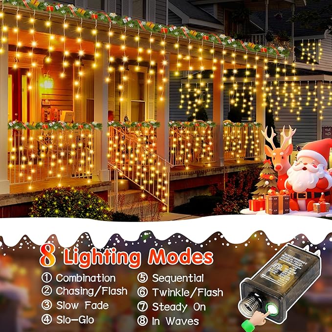 131FT Christmas Lights Outdoor 1440 LED Christmas Decorations Waterproof Plug in with 8 Modes & Timer Christmas Lights for Roof Party Garden Holiday Decor（Warm White）