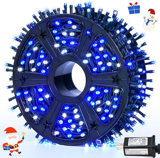 JMEXSUSS 500 LED Blue and White String Lights Outdoor, 173ft 8 Modes LED Christmas Lights Indoor, Waterproof Christmas Twinkle Lights for Tree Holiday Decorations