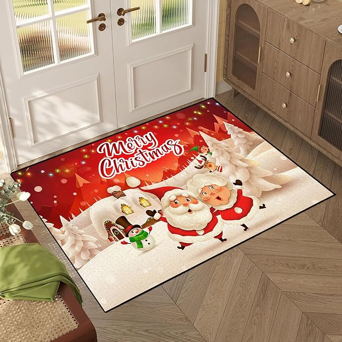 2' X 3' Merry Christmas Rug,Christmas Trees Decorative Indoor Bedroom Xmas Winter Welcome Door Mat Anti-Slip Rubber Area Rug for Seasonal Holiday Decoration,23.6" X 35.4"