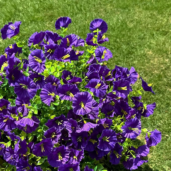 10 Bundles Artificial Flowers for Outdoor,UV Resistant Fake Petunia Flowers,Faux Plants for Outside Hanging Planters,Artificial Plants for Indoor Porch Garden Home Wedding Decor(Purple)