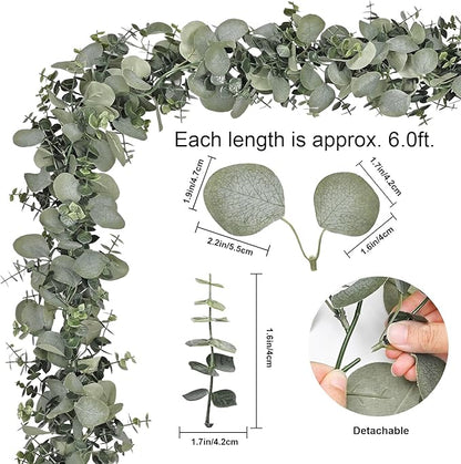 Dolicer 2 Packs 6FT Artificial Eucalyptus Garland, Faux Greenery Garland Hanging Fake Silver Dollar Eucalyptus Leaves Vines for Wedding Backdrop Arch Table Wall Party Home Decor