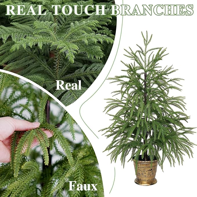 XmasExp 3ft Norfolk Pine Tree Artificial Faux Potted Real Touch Christmas Tree for Front Porch Indoor Outdoor Decor (Light Green)