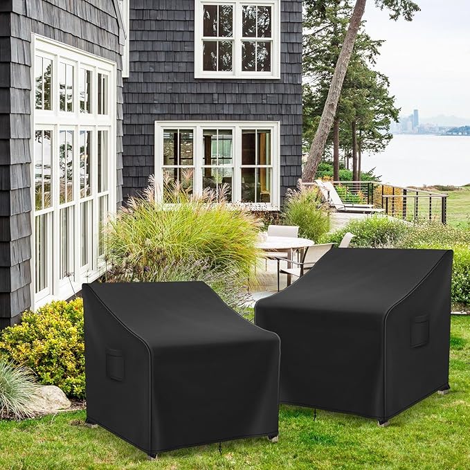 Adirondack Chair Covers Waterproof, Lawn Outdoor Chair Covers 2 Pack, Patio Chair Covers for Outdoor Furniture Fits up to 32W x 37D x 36H inches, Black