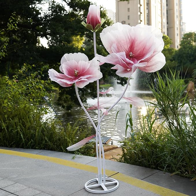 Giant Flowers for Decoration,Large Fake Flower with Standing Stems and Base,Big Artificial Flowers for Home Decor,Wedding Background Decor,Shop Window Display,Banquet,Garden Party (red)