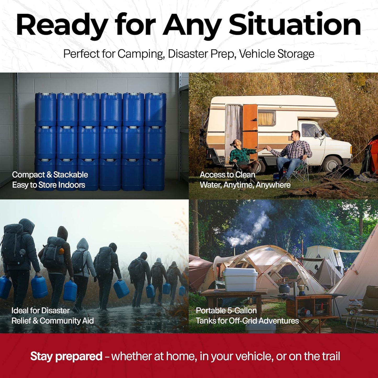 Emergency Water Storage Containers - 5 Gallons Each Water Storage Tank w/Lids + Spigot - Water Storage Container, Emergency Water Container, Survival Storage Tank - Stackable (5 Gallons (1 Tank)