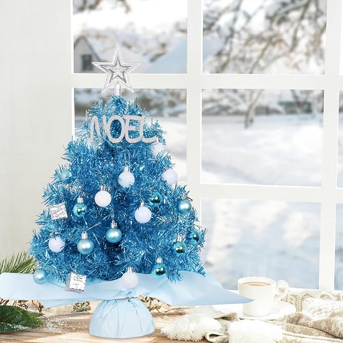 20'/50cm Mini Christmas Tree,Artificial Small Christmas Tree with Led Lights/Ornaments, Tabletop Christmas Tree for Kids Christmas Decoration Gifts