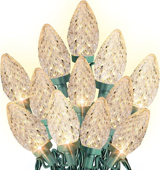 Dazzle Bright C9 Christmas String Lights, 100 LED 66 FT Waterproof Connectable Green Wire Fairy Lights, Christmas Lights for Indoor Outdoor Home Yard Xmas Tree House Decorations (Warm White)