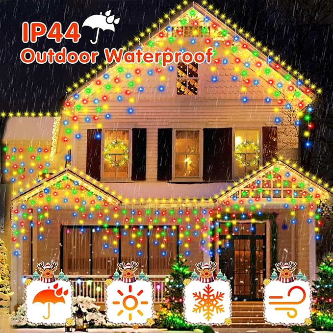 131FT Christmas Lights Outdoor 1440 LED Christmas Decorations Waterproof Plug in with 8 Modes & Timer Christmas Lights for Roof Party Garden Holiday Decor (Multicolor)