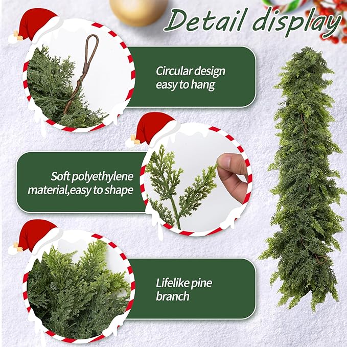 6 FT Real Touch Christmas Garland for Holiday Indoor Outdoor Decor,Cedar Garland,Cypress Garlands,Real Touch Pine Garlands,Thick and Lush for Home Dining Table Mantel Porch Christmas Decor. ﻿