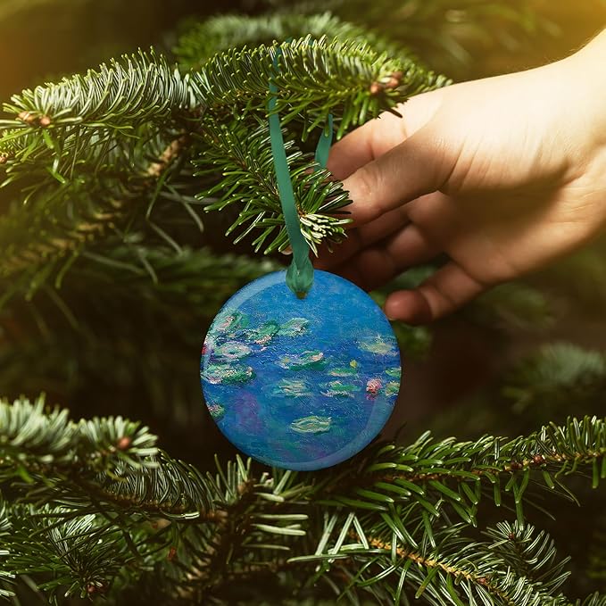 Christmas Tree Ornament, Porcelain Monet Water Lilies fine Art Keepsake Ornament by RainCaper
